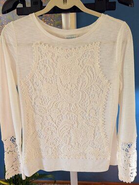 Sundance White Cotton Top With Crochet Size Medium!